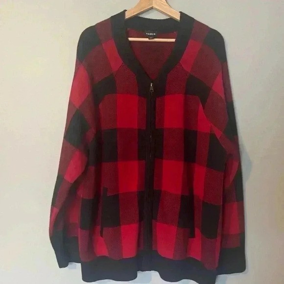 Torrid Buffalo Plaid Sweater Jacket Cardigan 3X Fall Autumn Pumpkin Patch Zip Up - Picture 2 of 11